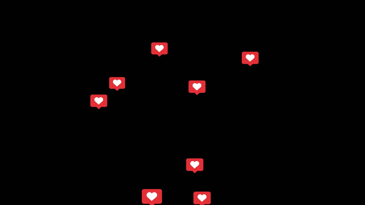 Animation instagram like icons motion 4k 3d green screen loop animation social love hearts icons