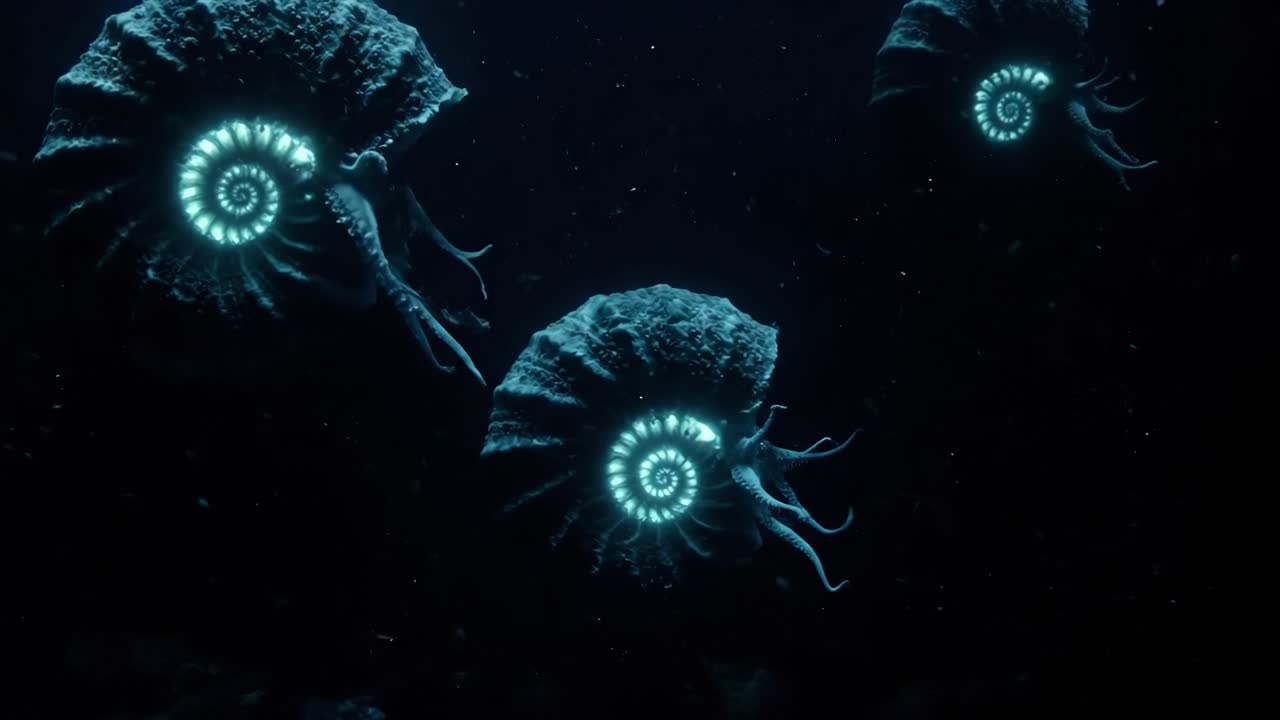 Glowing Nautiluses in the Deep Sea
