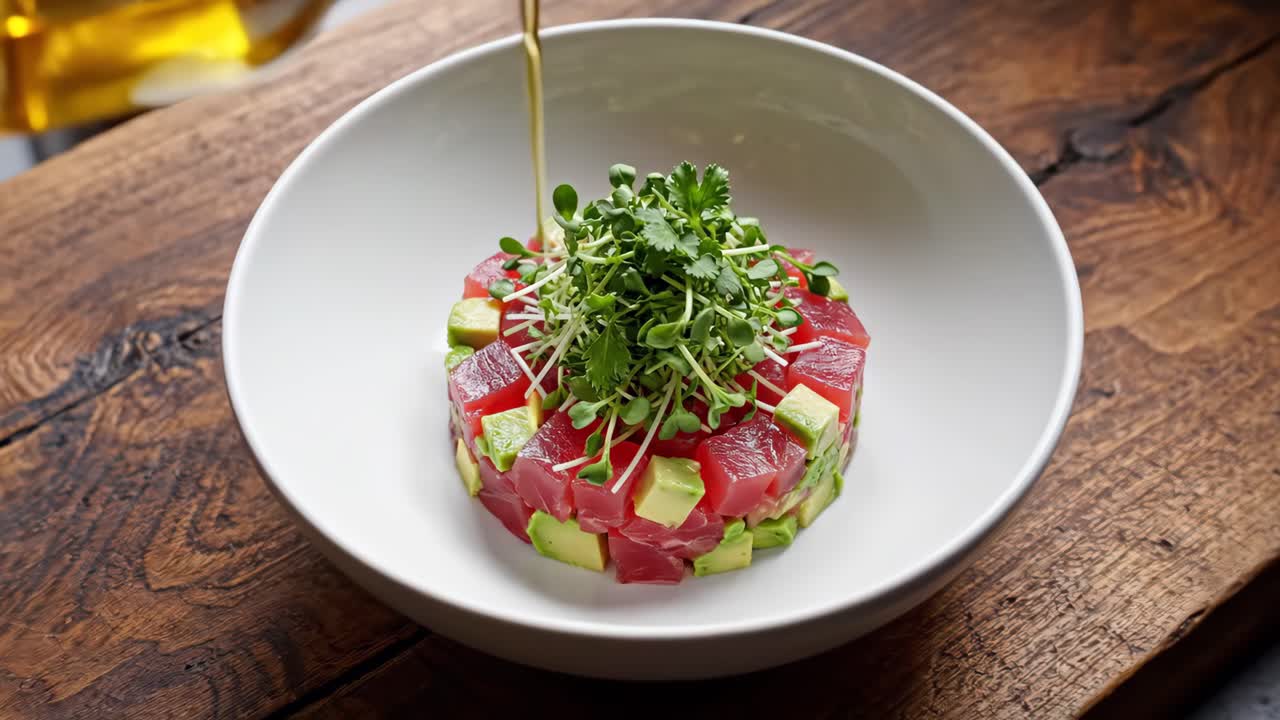 Tuna Tartare with Avocado and Microgreens