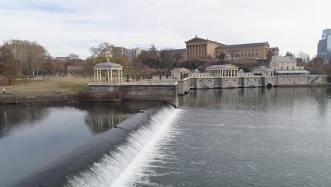 philadelphia art museum waterworks waterfall drone video