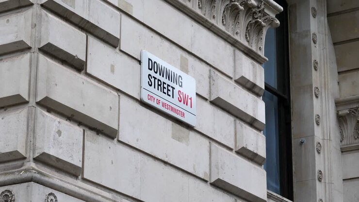 Downing Street, City of Westminster Street Sign on Building Close Up