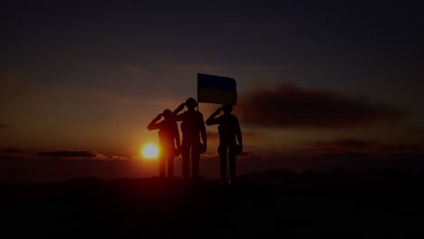 silhouette of a soldier with the ukraine flag stands against the background of a sunset or sunrise. concept of national holidays. commemoration day