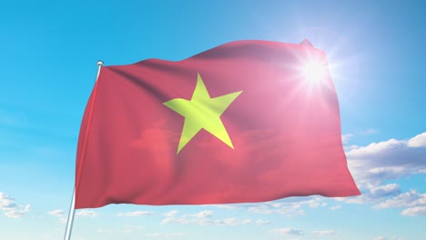 bandera de vietnam con estructura de tela contra un cielo nublado (en bucle)