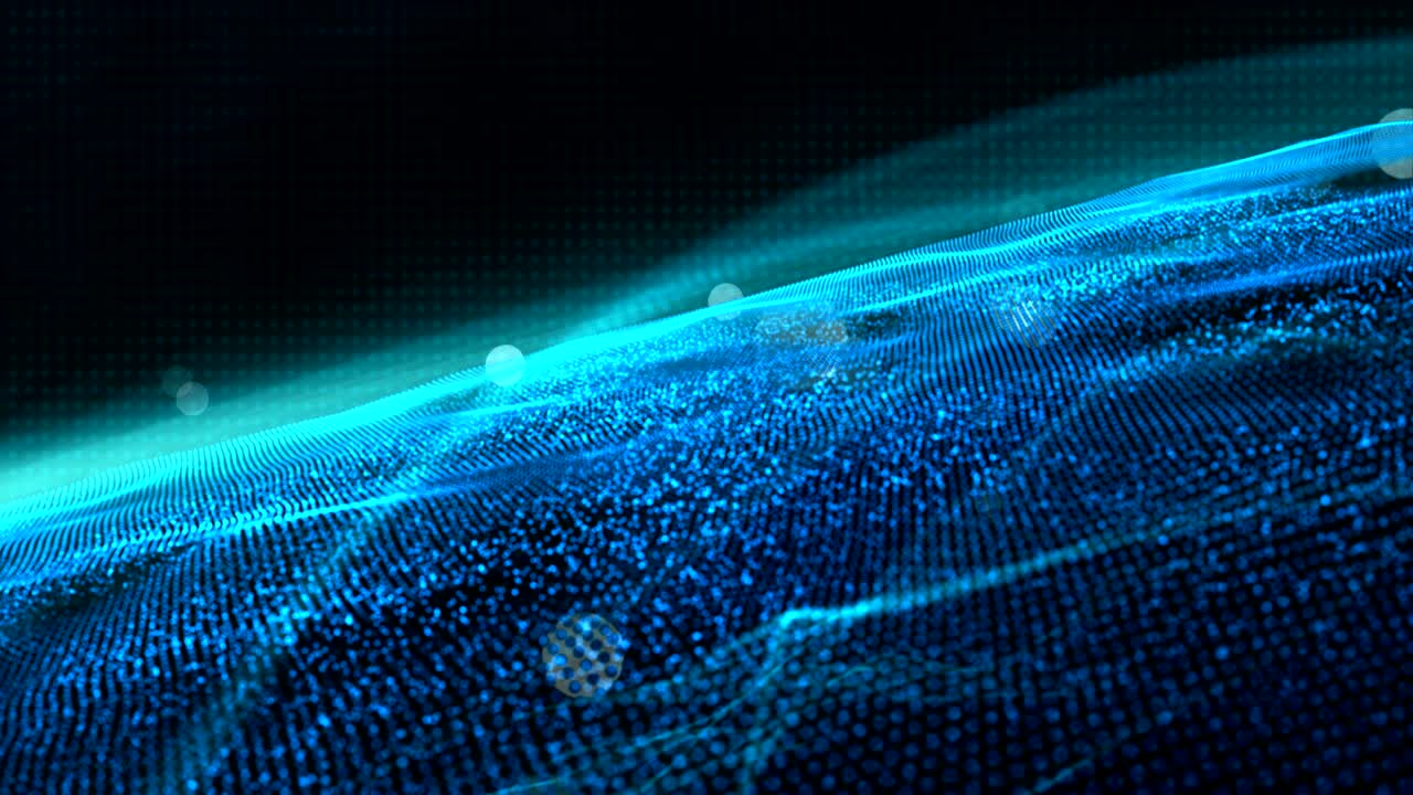 Abstract digital wave and smoke particles flow background