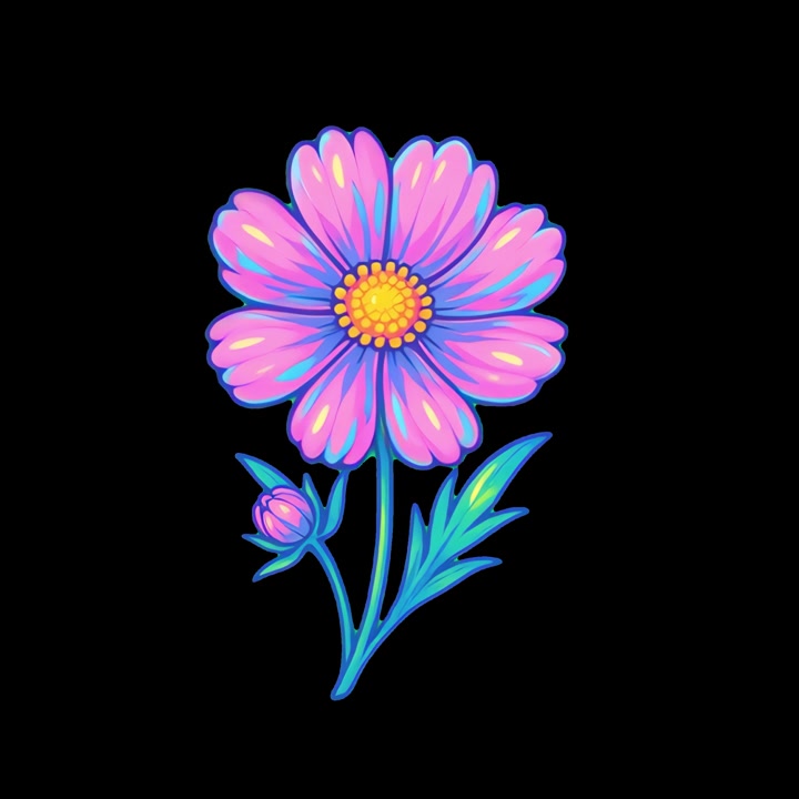 Levende neonpink blomsterillustration på sort baggrund