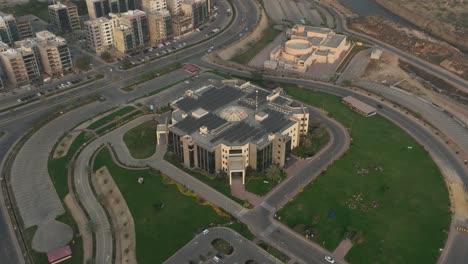 aerial view of head office building of bahria town in karachi