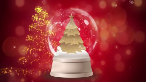 animation of snow globe with christmas tree over shooting star