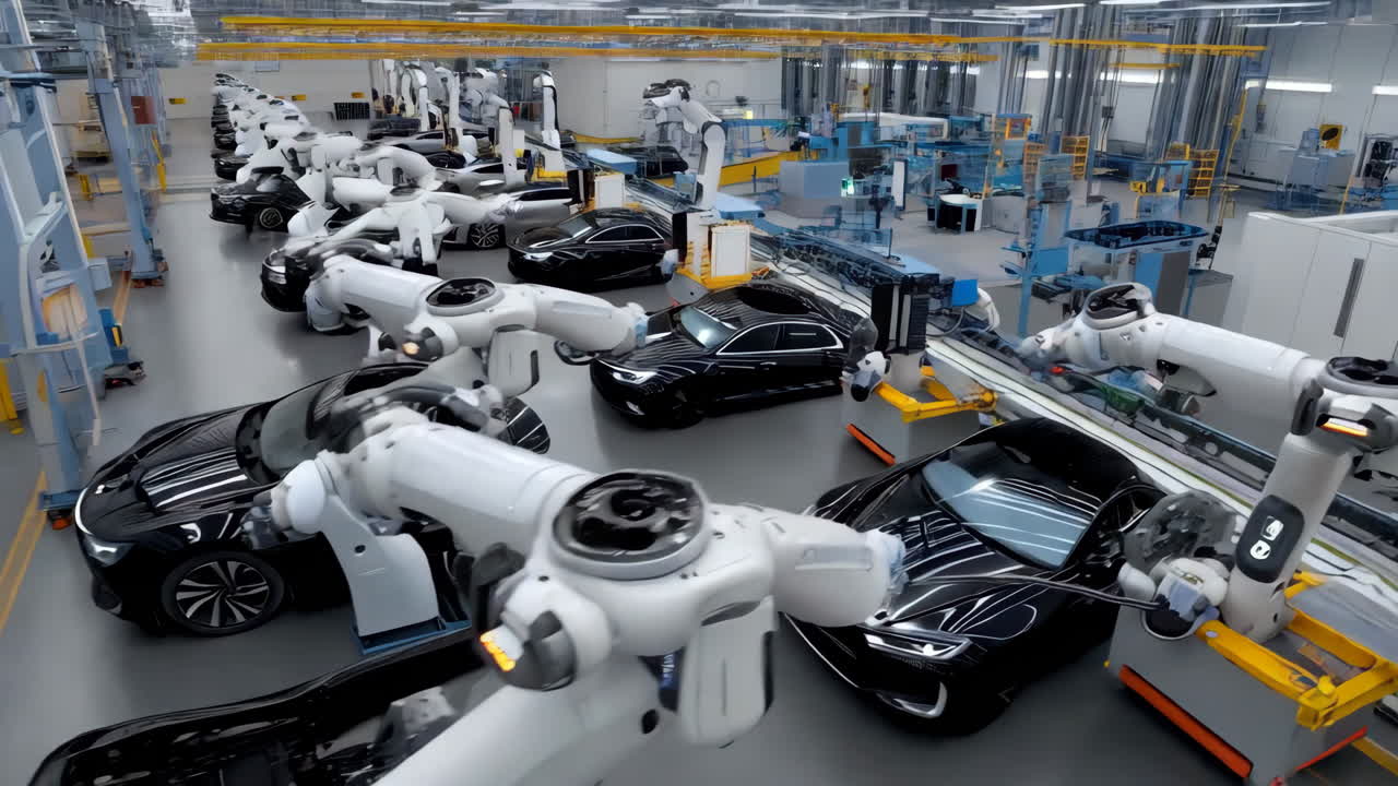 Automated Car Assembly Line in a Modern Factory