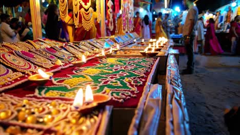 indian market stall with diwali decorations