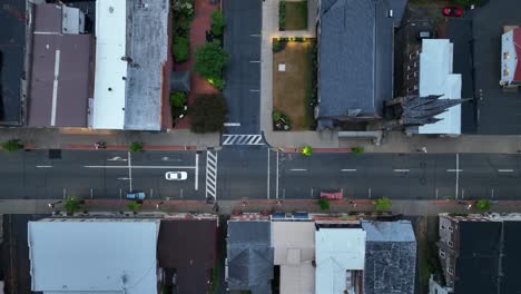 overhead view of downtown milton, pennsylvania with drone video looking down stable