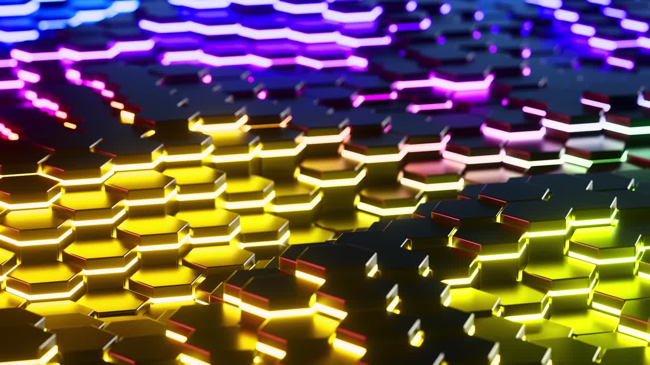 Colorful background with many hexagons moving waves. Looped animation