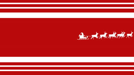 animation santa claus in sleigh with reindeer moving on red striped christmas background