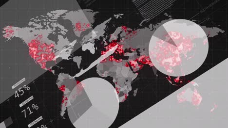 animation of data processing over world map on black bacground