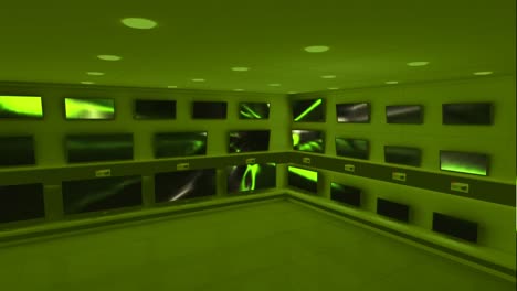 displayed monitors showing green light flashes