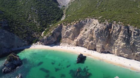 AERIAL-Fly-By-over-a-Tropical-looking-Beach-in-Portugal