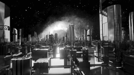 futuristic cityscape under a starry sky
