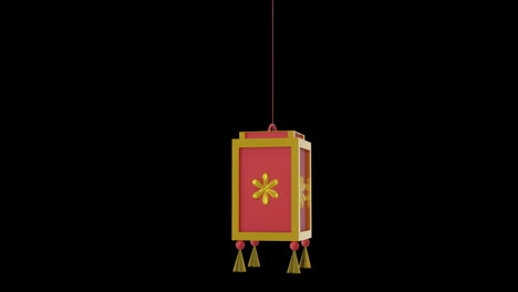 animation of chinese red and gold lamp hanging with copy space on black background