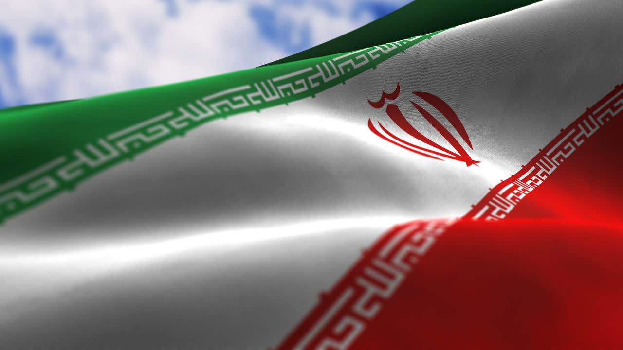Iran flag waving in the wind with highly detailed fabric texture. Seamless loop stock 4K video