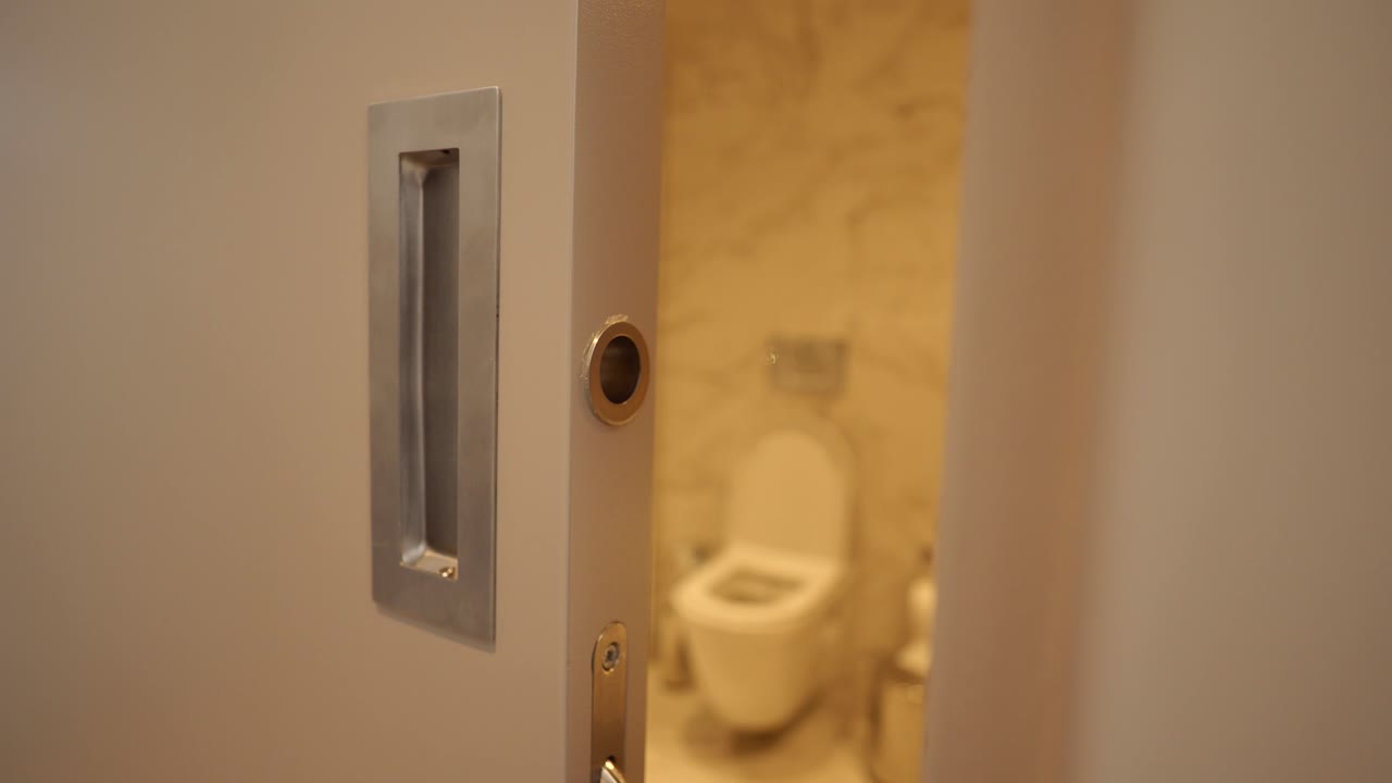 Bathroom door with toilet in the background