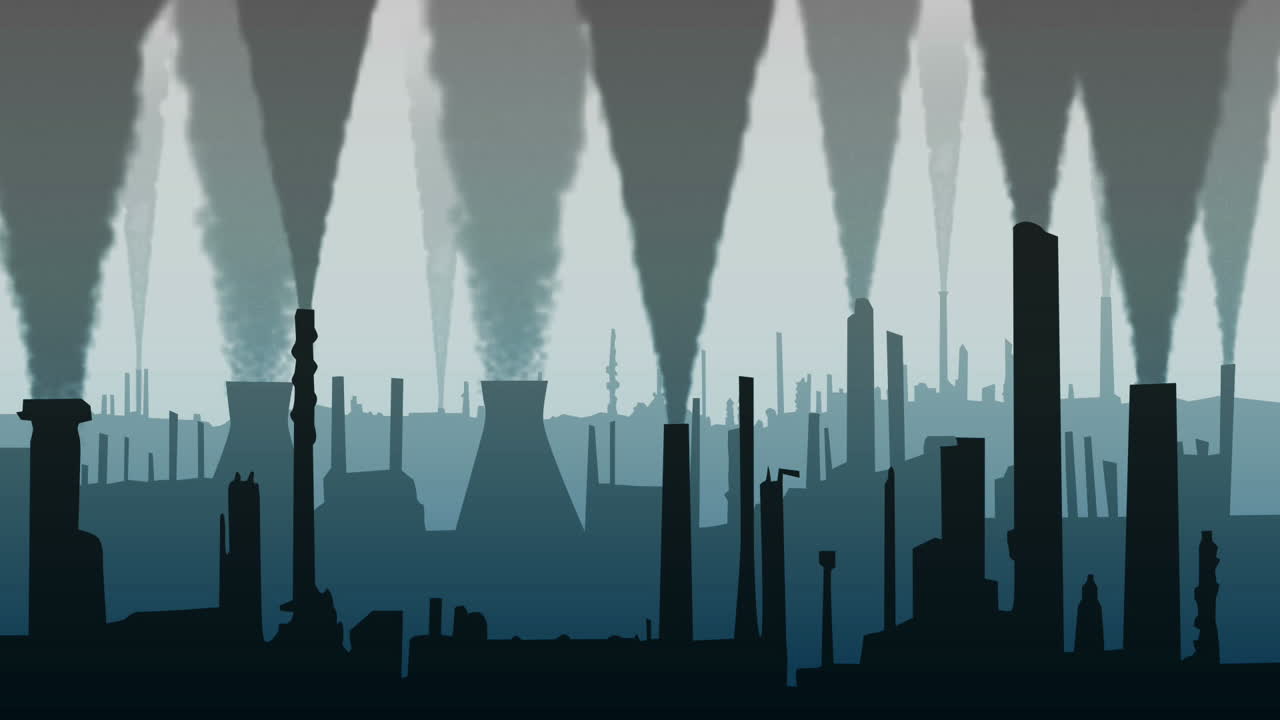 columnas de humo que se elevan de las chimeneas de las fábricas