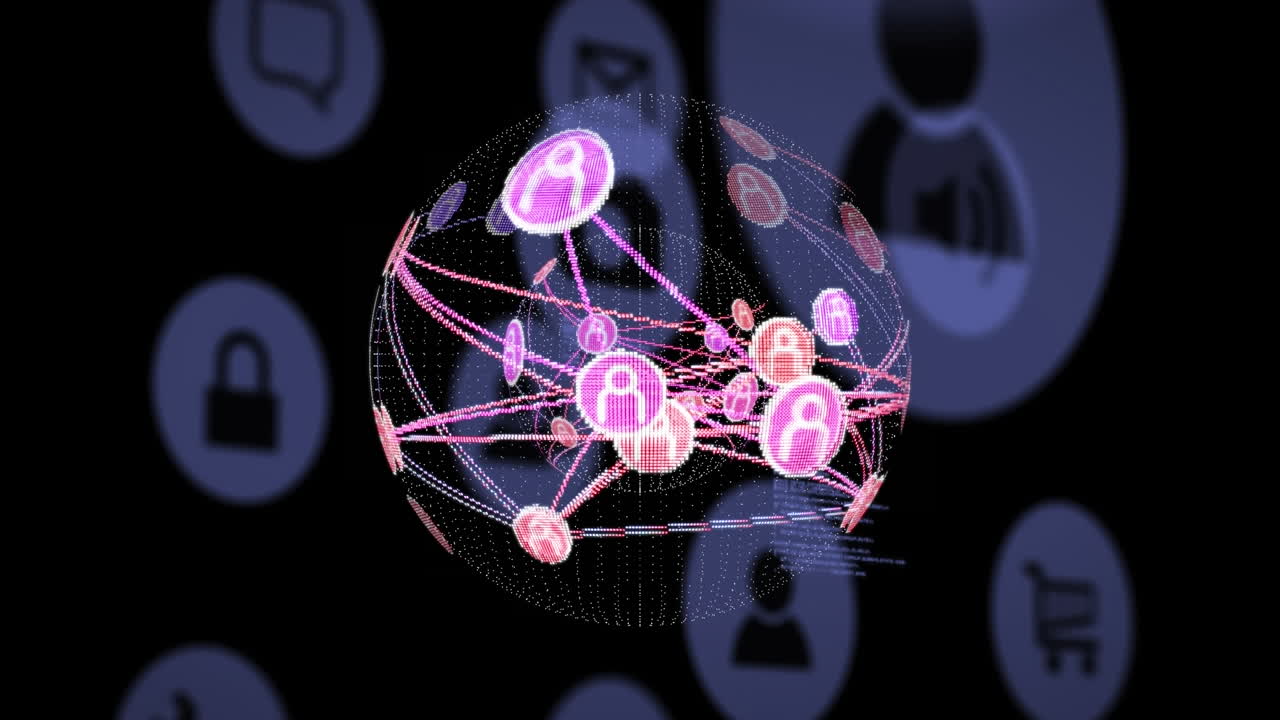 animación de iconos de medios sobre un fondo negro