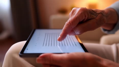 elderly person using a tablet to read digital content