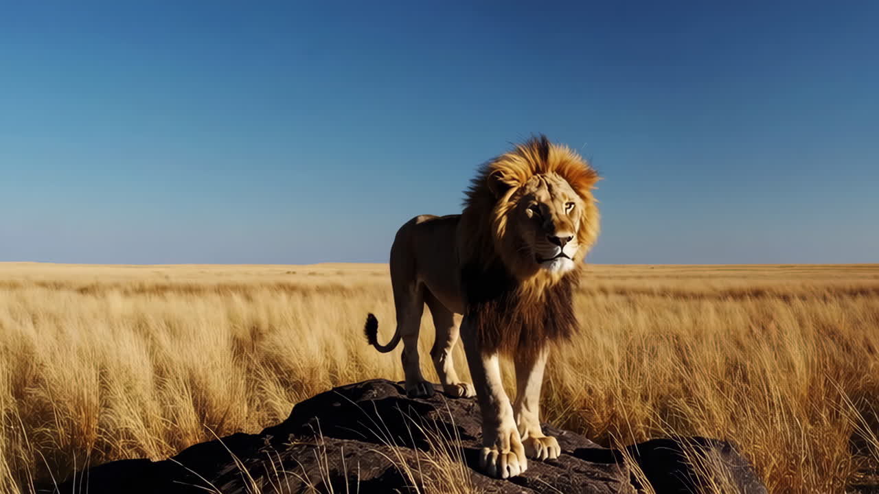 Majestátní lev v africké savaně