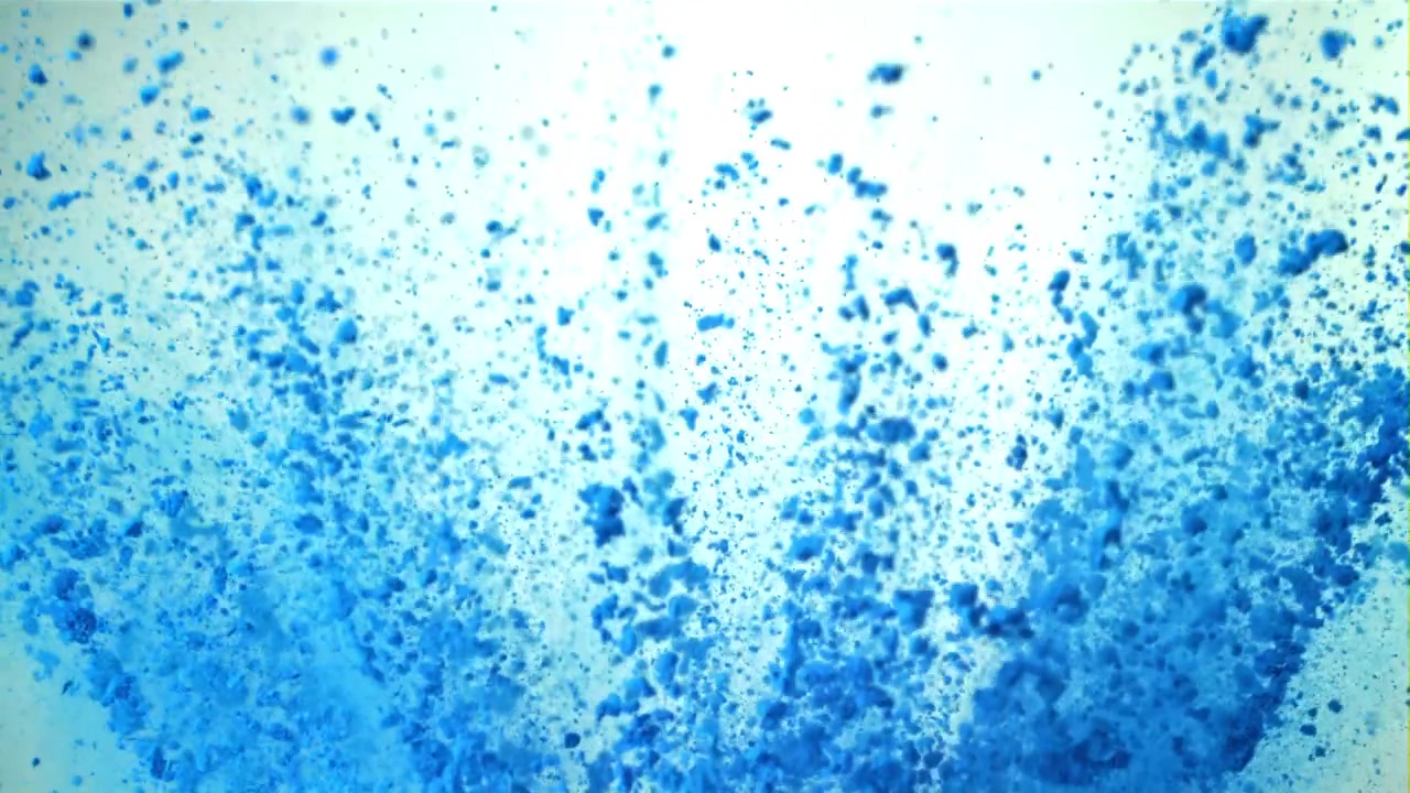 Explodierendes leuchtend blaues Pulver auf weißem Hintergrund