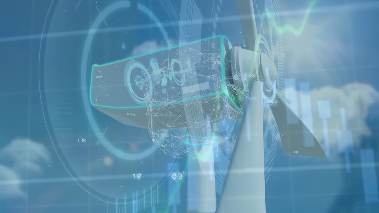 풍력 터빈에서 데이터 처리의 애니메이션