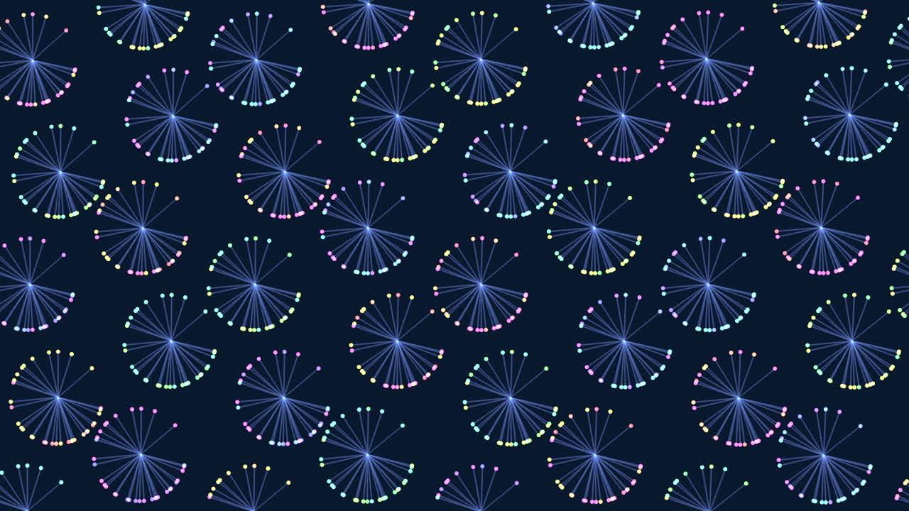 A serene image featuring blue and purple dandelions set against a dark backdrop, seemingly swaying with the wind, creating a calming and elegant visual