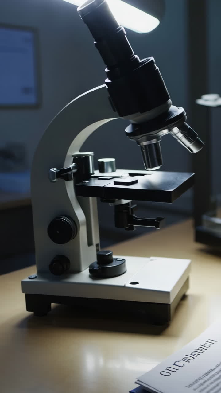 Laboratory Scene with Microscope, Documents, and Samples