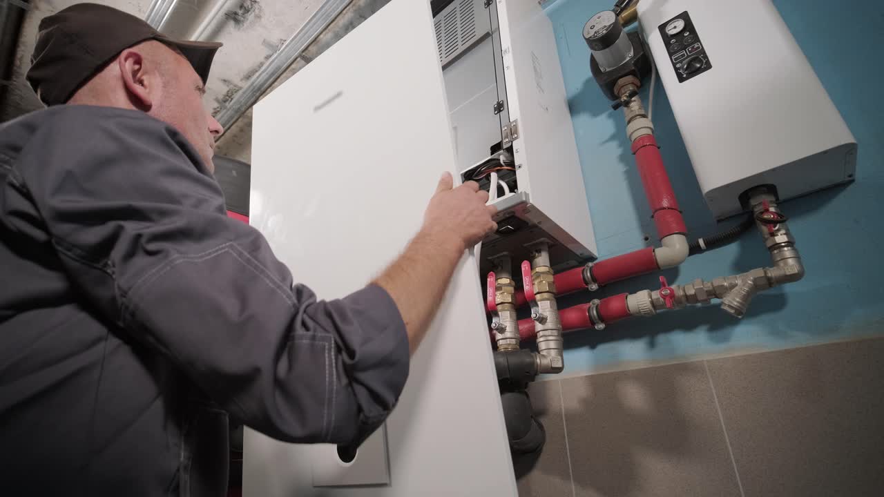 técnico de hvac instala sistemas de calefacción, ventilación y aire acondicionado