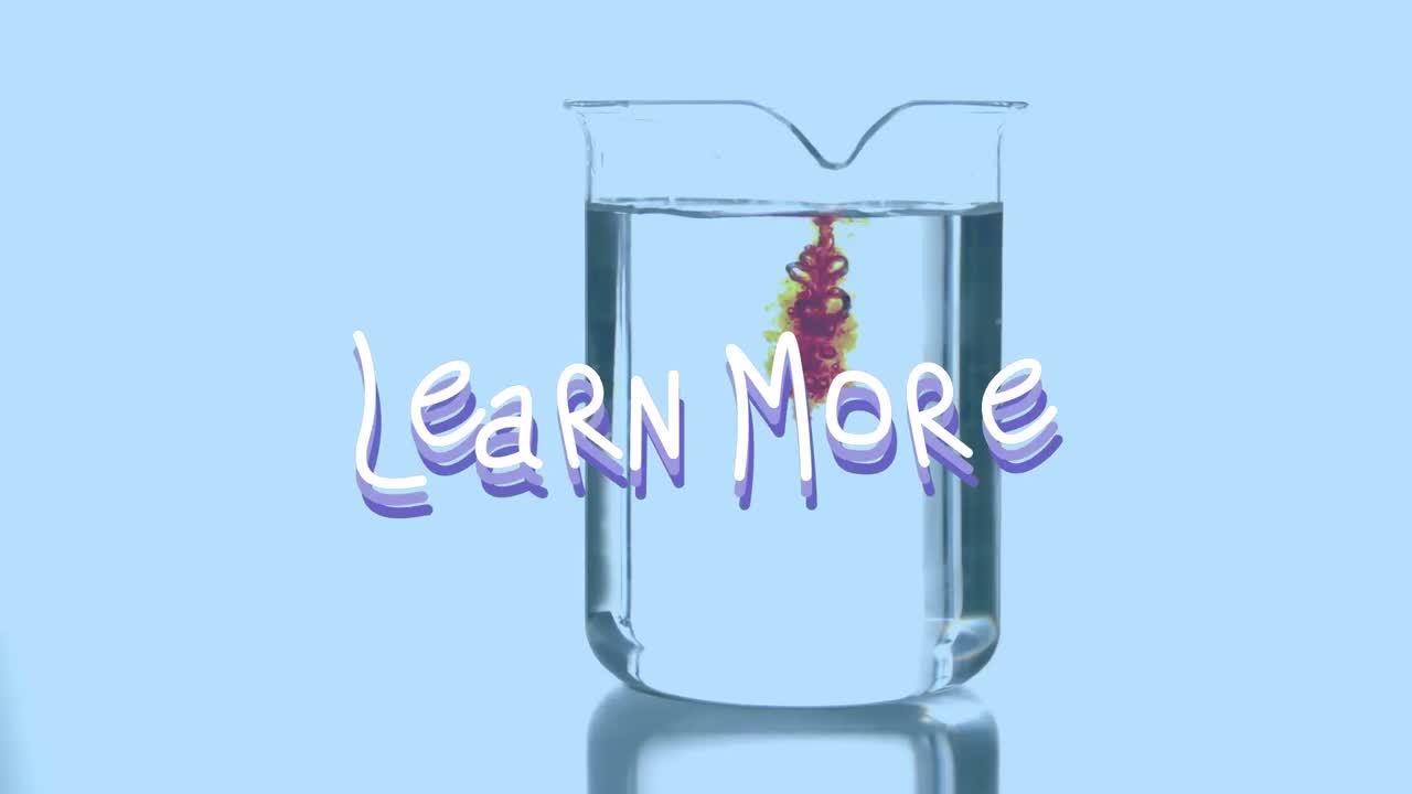 Animation of learn more over reagent pouring into glass container