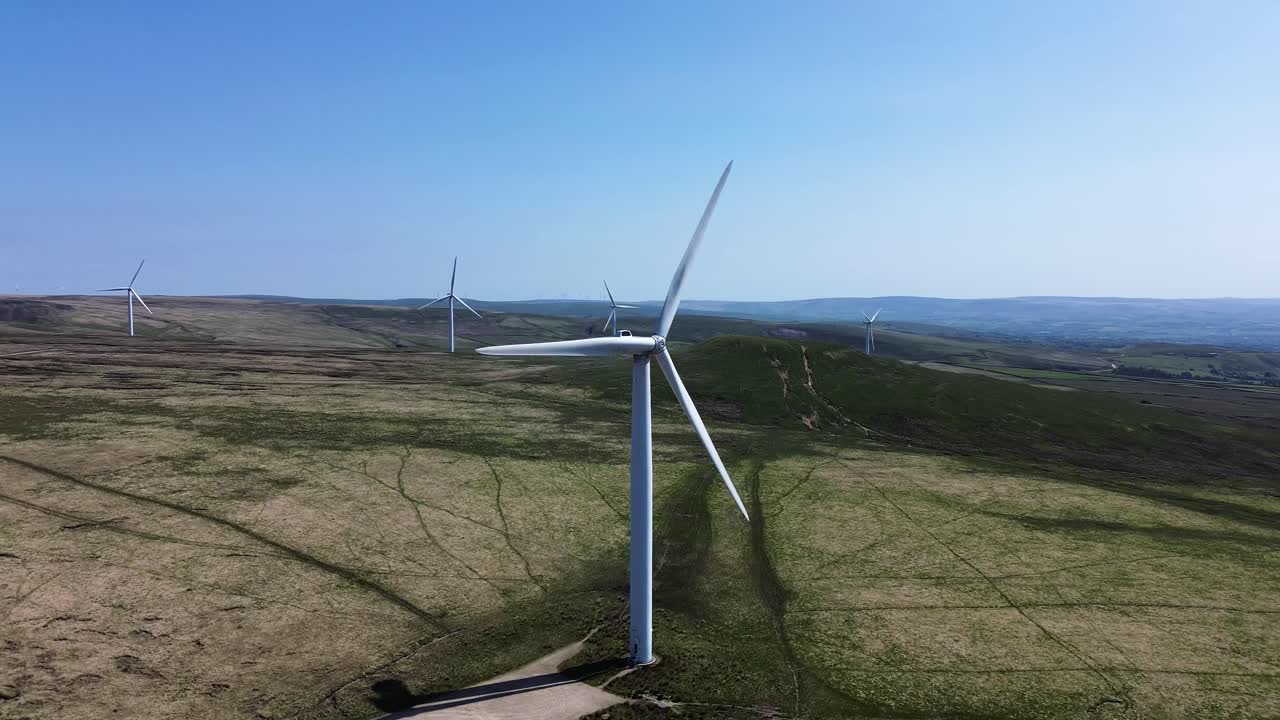 vista aérea de una granja de turbinas eólicas para producir energía limpia renovable sostenible objetivo neto cero