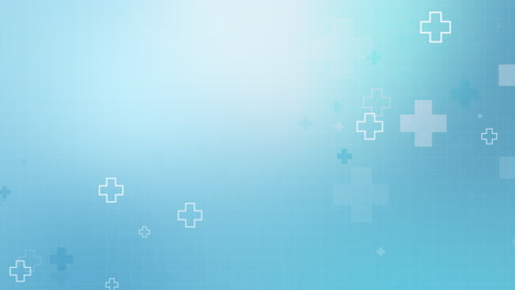 geometric medical symbols of crosses on an animated background in blue tones. scientific looped abstract motion graphics.