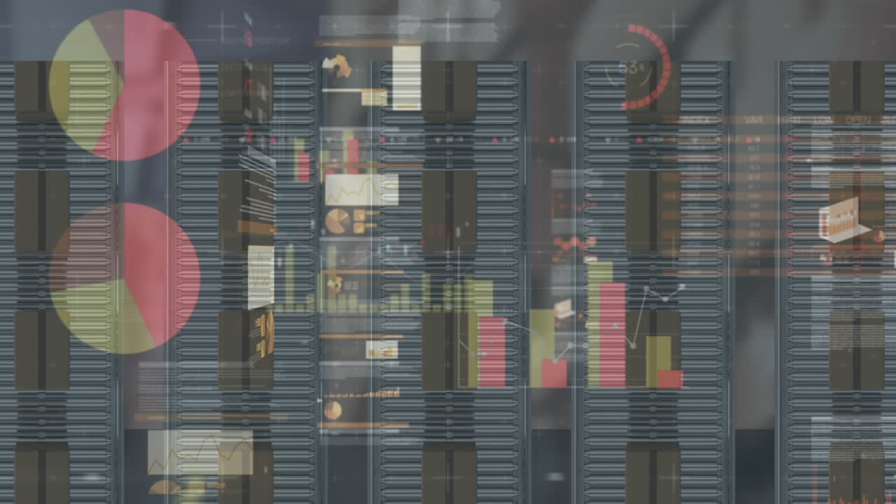 animación del procesamiento de estadísticas sobre cajas de cartón en cintas transportadoras en el fondo