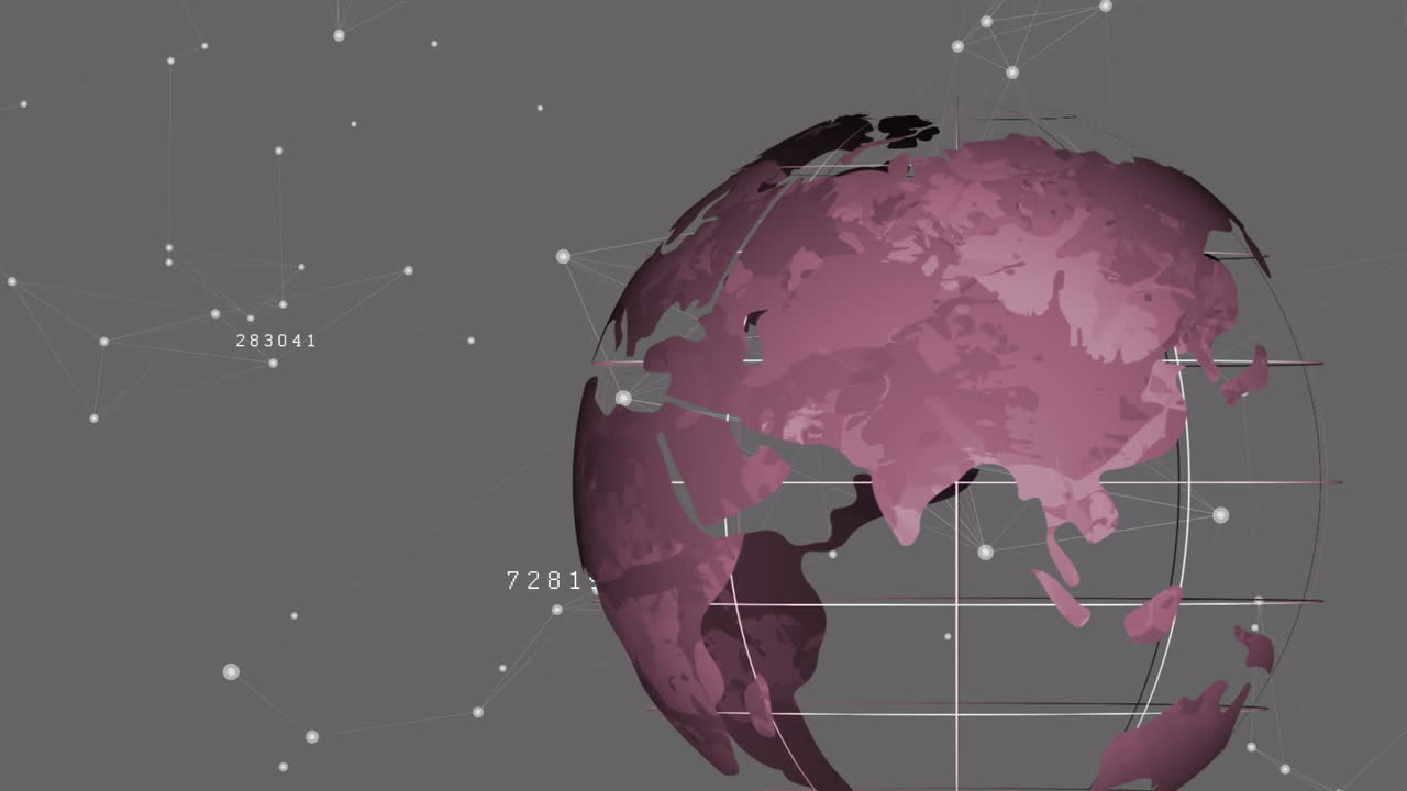 연결 네트워크를 통해 지구의 애니메이션과 검은색 배경의 데이터 처리