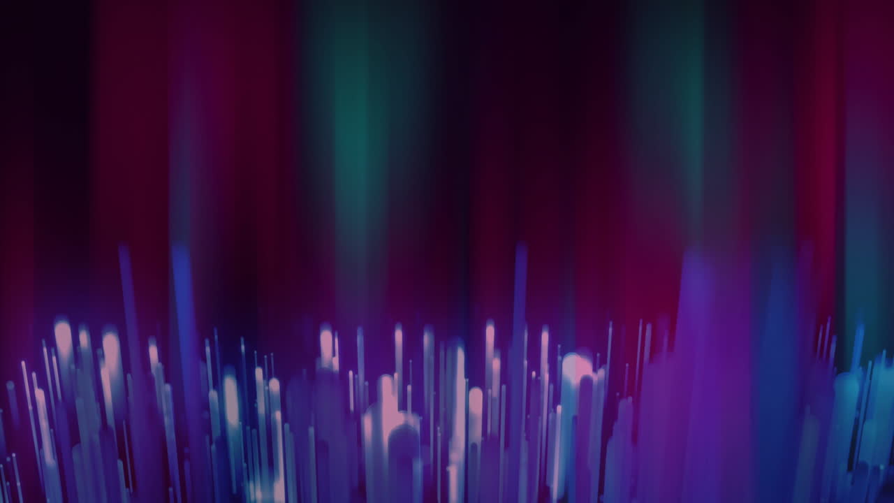 Creating abstract animation, colorful vertical light beams in dark environment
