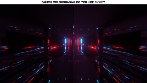 motion graphics of moving through highly reflective dark space with bright colorful glowing led strips