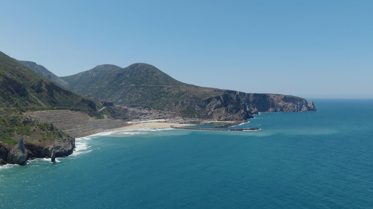 Coastal view of Buggerru, Sardegna with cliffs and blue sea serenity