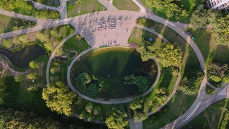 aerial view of a city park with people