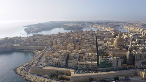 coastal city centre and port of valletta,malta,rotating aerial view