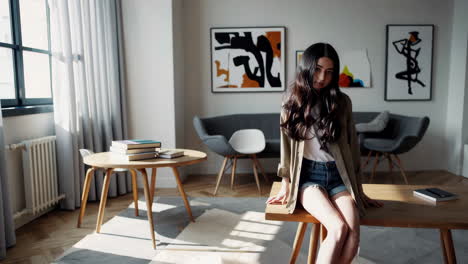 young woman in modern living room