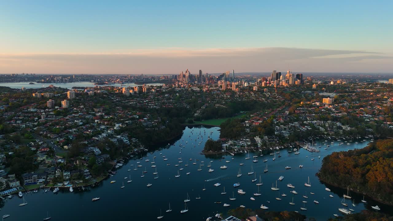 Stunning Aerial View of Sydney's Waterfront at Sunset