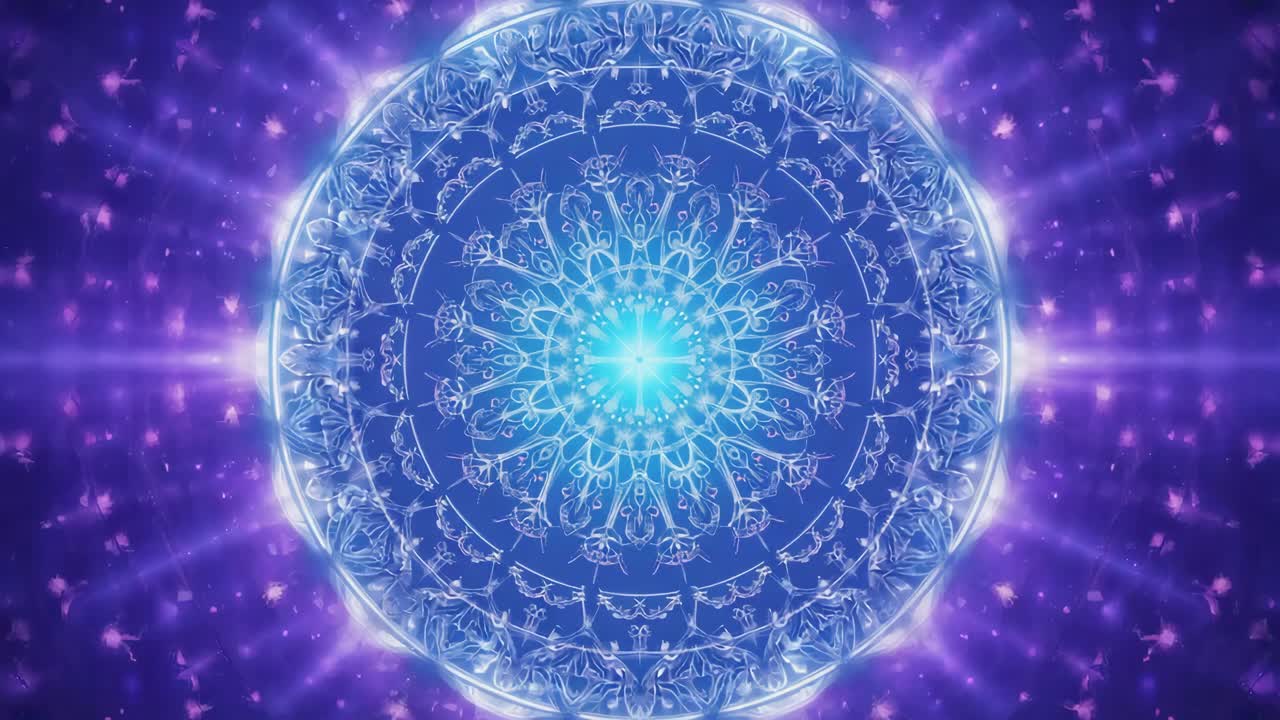 Vibrant Blue and Purple Cosmic Mandala Pattern