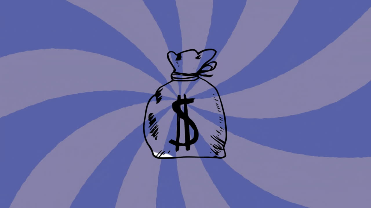 Geldsack mit Dollarzeichen über blauem Spiralhintergrund, Animation