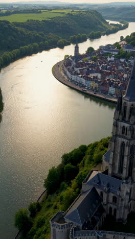 Aerial View of a European City by a River