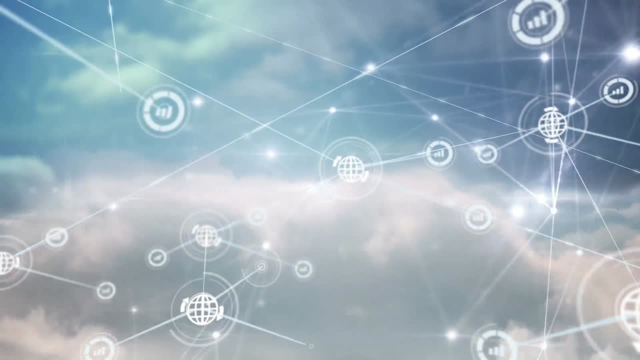 구름 위의 아이콘으로 연결 네트워크의 애니메이션