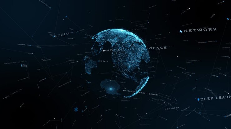 5G and AI technology, Global communication network concept.