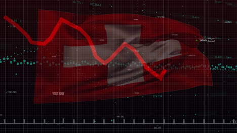 Animación-Del-Procesamiento-De-Datos-Estadísticos-Sobre-La-Bandera-Suiza-Ondeando-Sobre-Fondo-Negro